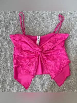 Lucy in the Sky Hot Pink Floral Lace Open Tie Front Crop Top Tank Size Small thumbnail 2