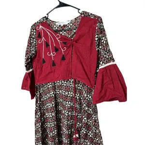 Celestia Designs‎ Maroon Cambric Cotton Floral Printed Kurta Dress Size L thumbnail 2