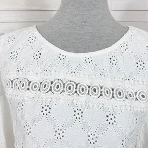 Zara Eyelet Balloon Sleeve Crop Top Shirt White Medium Cottagecore‎ Boho Country thumbnail 6