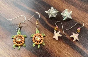 Bundle of 3 Dangling Tropical Earrings Turtle Starfish and Stud Starfish thumbnail 1