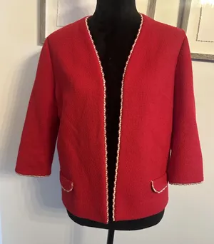 VTGButte Knit Blazer Womens Jacket Wool Marked Size14 Retro 60s Jackie Old Money thumbnail 1