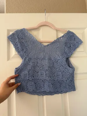 Free People Dark Periwinkle Lace Scallop Edge Top thumbnail 4