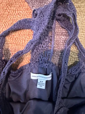 American Eagle Outfitters Grey Mini Sundress / Coverup Dress Crochet Tassel S thumbnail 3