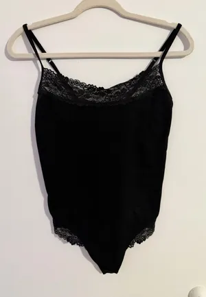 Victoria's Secret PINK Black Lace-Trim Bodysuit thumbnail 1
