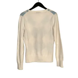 Lands End Cashmere Argyle V-Neck Cream Blue Sweater SMALL thumbnail 2