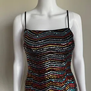 Avec Les Filles Chevron Rainbow Sequin Glam 70’s Party Dress NWT thumbnail 3