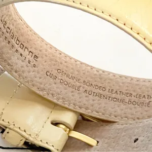 Liz Claiborne Vintage Medium Cream Genuine Bonded Leather Gold Hardware Belt NEW thumbnail 3