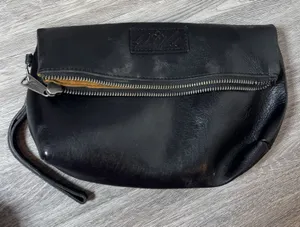 Patricia Nash Valerie Leather Foldover Wristlet Clutch Black Minimalist FLAW thumbnail 1