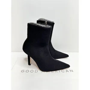 Good American Booties Size 5.5 High Kickstand Black Pointed Toe Neoprene Boot‎ thumbnail 2