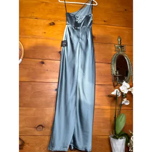Lulus Signature Elegance Slate Blue Satin One-Shoulder Maxi Dress Holiday XSmall thumbnail 6