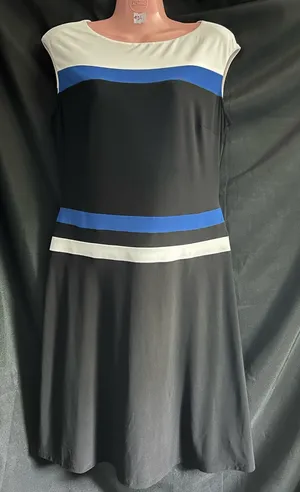 Ralph Lauren Women's Black A-Line Dress Blue & White Stripes SZ 10 thumbnail 1