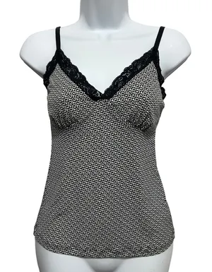 White House Black Market Womens Babydoll Fitted Cami Top XS Swirl Lace Trim‎ Y2K thumbnail 1