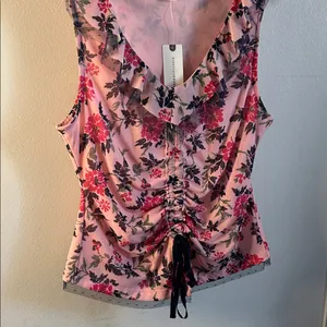 Anthropologie’s Maeve New Tie Front Floral Ruffle Lace V-Neck Pink Women's Top thumbnail 8