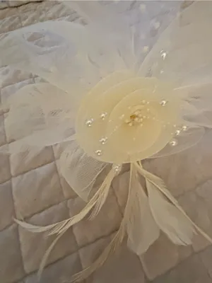 Ivory Floral Feather Fascinator Headpiece - Women Accessories Beige thumbnail 6