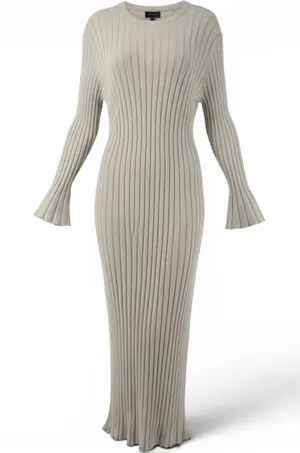 Mayas Place Sweater Dress Womens 2XL Bone Ribbed Maxi Long Sleeve‎ Ribbed Knit thumbnail 1