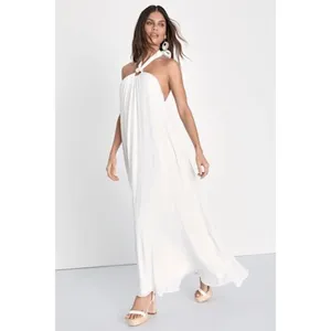 Lulus Corfu Charm Ivory O-Ring Halter Maxi Dress White Beachy Flowy Medium thumbnail 9
