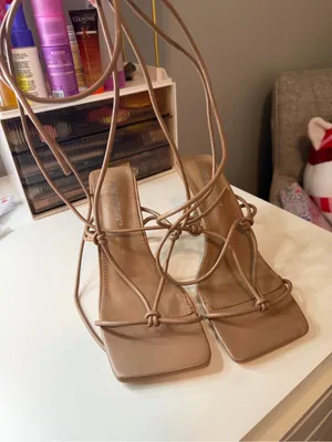 Public desire nude lace up heels thumbnail 7