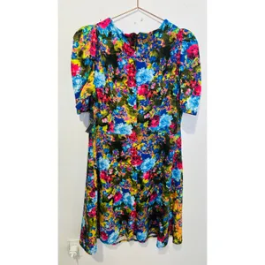 New York & Co Multicolor Floral V-Neck Puff Sleeve Belted Fit & Flare Midi Dress thumbnail 3