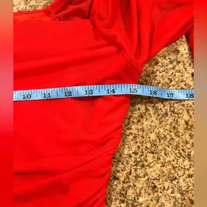 Pinkm Style Red Sheer Mesh Ruched Long Sleeve Bodysuit NWOT Size Large thumbnail 8
