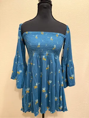 NWT Free People Lana Tunic Off Shoulder Floral Boho Bell Sleeve Top Small thumbnail 2