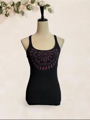 Green Apple Black Purple Mandala Racerback Tank Top Size M thumbnail 2