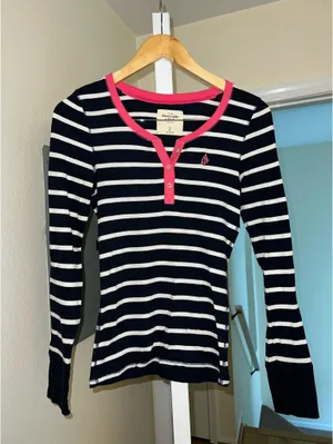 Vintage Y2K Abercrombie & Fitch Navy and White Striped Henley Sleep PJs thumbnail 1
