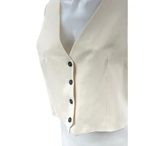Zara Beige Sleeveless Knit V Neck Button Down Vest Shirt Blouse Crop Top Size L thumbnail 2