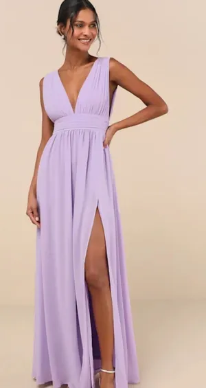 Lulu's Lilac Plunge V-Neck Maxi Dress with High Slit thumbnail 1