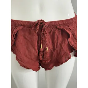Forever 21 Shorts Women’s Ruffle Tiered Smocked Waist Hot Pants rust brown Approx Size S thumbnail 2