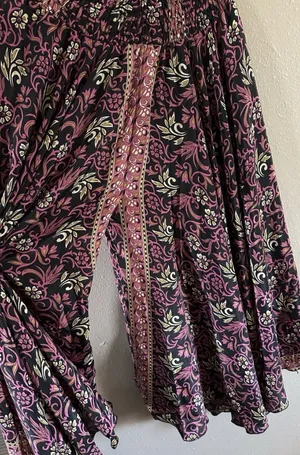 Rhea Women's Floral Print Smocked Elastic Waist Wide Leg Pants Black Pink M thumbnail 2
