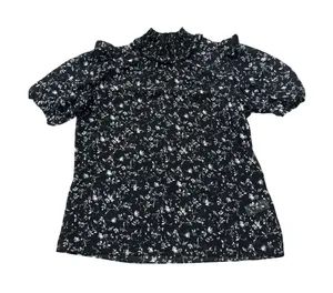 T Tahari Black Floral Smocked‎ Mock Neck Blouse – Size Small – NWOT thumbnail 1