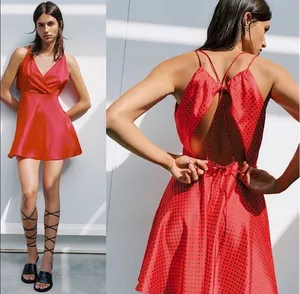 ZARA Satin Effect Red And Black Polka Dot Mini Dress thumbnail 2