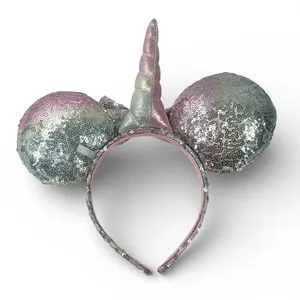 Disney Minnie Mouse unicorn sequin ear headband ears Disneyland Glitter Bow thumbnail 3