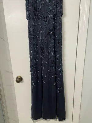 Adrianna Papell Halter Floral Sequin Maxi Prom Gown Blue NEW thumbnail 3