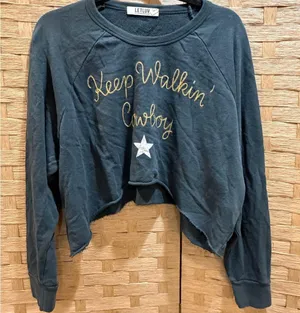 Anthropologie LETLUV KEEP WALKIN’ COWBOY Embroidered Sweatshirt Size L Cropped thumbnail 1