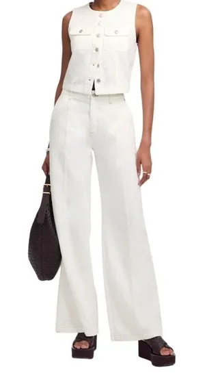 NWT Madewell Wide Sweep Trouser Denim Jeans Cream Size 27 Wide Leg Spring Summer thumbnail 1