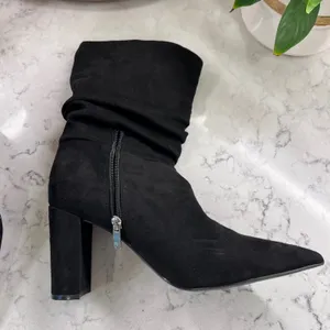 Nine West Womens Black Faux Suede Slouchy Pointed Toe Block Heel Boots Size 10M thumbnail 3