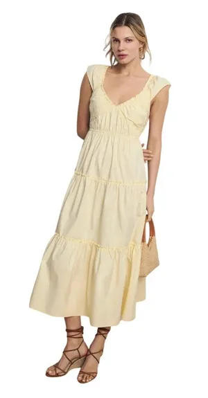 Derek Lam 10 Crosby x RTR Tiered V-Neck Dress in Butter yellow 4 Womens thumbnail 1