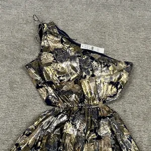 J Crew Collection Dress Womens 0 One Shoulder Silk Lurex Metallic Lily Swirl New thumbnail 3