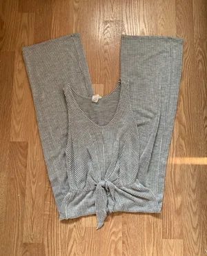 Striped Soft Ribbed Jumpsuit Gray thumbnail 8