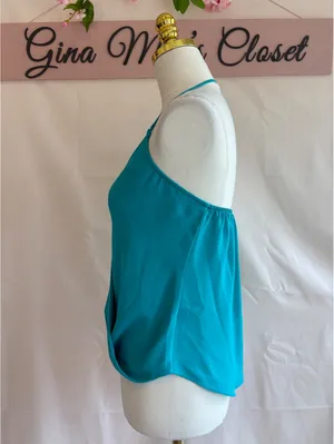 Bevello Teal Halter Tank Top Blouse Size Small thumbnail 4