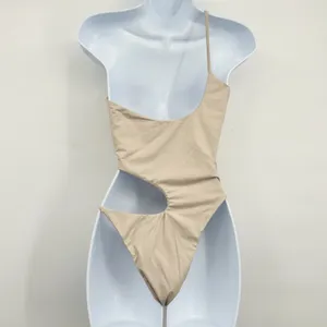 Riot Swim Womens‎ Blaise Tan Cutout Asymmetrical Minimalist One Piece Swimsuit M thumbnail 7
