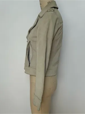 Women’s Suede Moto Jacket in Light Taupe thumbnail 2