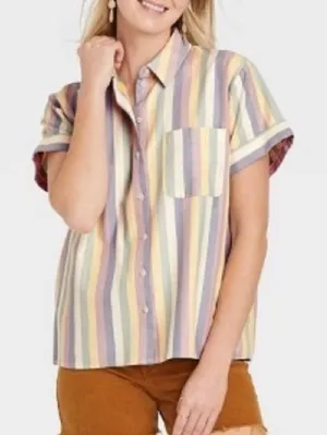 Universal Thread Striped Button Down Short Sleeve Shirt Size S thumbnail 1