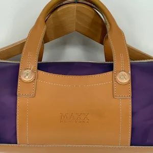 MAXX NEW YORK Barrel Handbag Purple Clear‎ Vinyl Tan Leather Top Handle Bag thumbnail 2