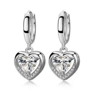 925 Silver Plated AAA Cubic Zirconia Love Heart Dangle Drop Earrings for Women thumbnail 1