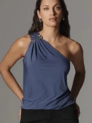 Dolan Left Coast Anthropologie Blue One Shoulder Top thumbnail 1