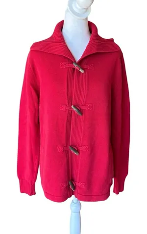 LL Bean Red Toggle Rope Cotton Sweater Cardigan Longsleeve Womens Size XL thumbnail 1