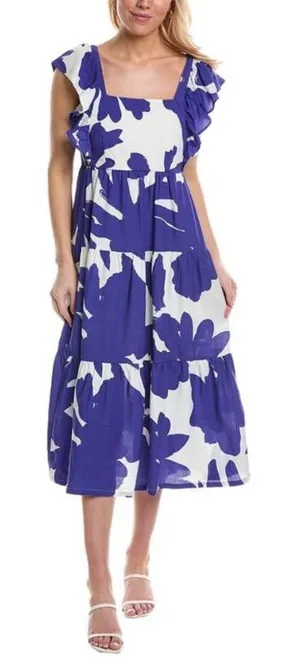CROSBY‎ by Mollie Burch Eloise Tie Linen-Blend Midi Dress Aegean Bloom Size XS thumbnail 1