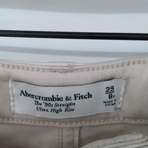 Abercrombie & Fitch Women's 90s Straight Ultra High Rise Cream Faux Leather Jean thumbnail 5